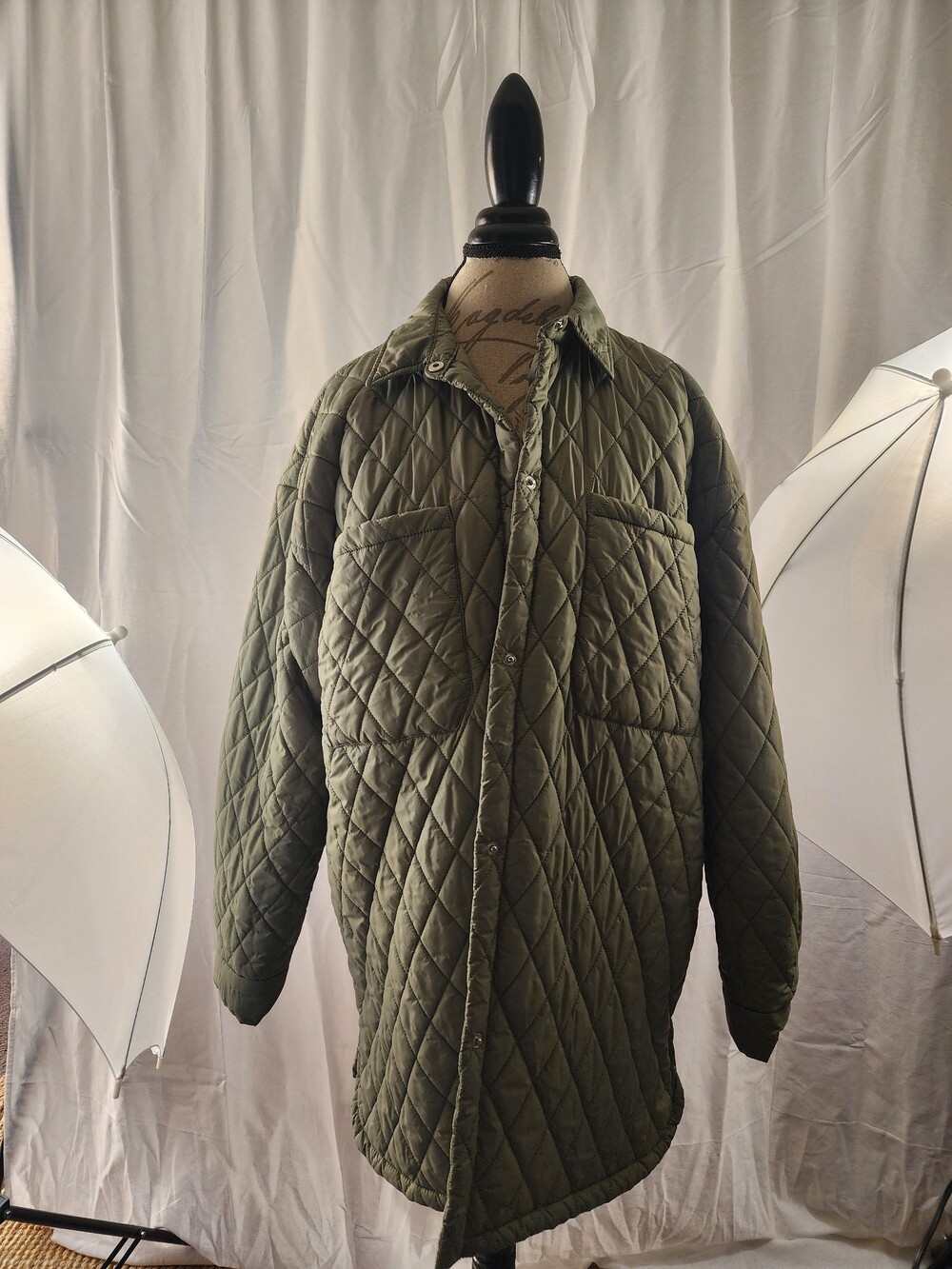Forever 21 Olive Quilted Jacket Large Polyester Shell